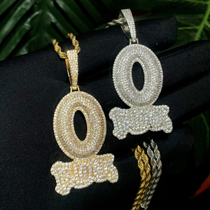 Collier avec pendentif <span class=keywords><strong>lettre</strong></span> <span class=keywords><strong>O</strong></span> bloc glacé pour homme, bijou Hip Hop <span class=keywords><strong>en</strong></span> zircone cubique 5A - Product Image 3
