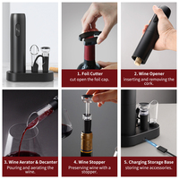 Tire-bouchon électrique rechargeable automatique Type-C noir avec coupe-capsule, bouchon de vin sous vide et verseur