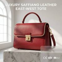 Sac à main de luxe pour femme en cuir Saffiano rouge 3429 E, sacoche East-West avec passepoil doré, sac à poignée supérieure, sac de bureau, sac fourre-tout professionnel