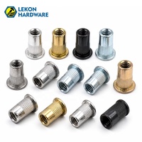 LEKON Vente en gros M5 Rivet à tête plate moletée, lot en vrac, acier au carbone zingué, fixation à insertion type Rivnut