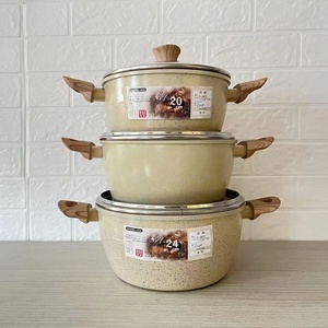 Pentola in <span class=keywords><strong>Alluminio</strong></span> Pressofuso per Stufati e Zuppe, per Uso Domestico, Compatibile con Piani Cottura a <span class=keywords><strong>Induzione</strong></span> e a Gas, Pentola Antiaderente a Doppio Lato con Fondo Effetto Pietra - Product Image 1