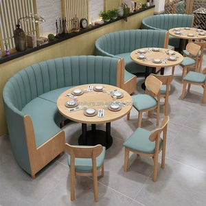 Curved Round Booth Benches Sofa Coffee Shop Wood Cafe Commercial <b>Restaurant</b> Furniture Table and Chair Booth Seating <b>Set</b> - Product Image 3