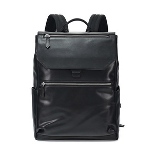 Dujiang Men's Genuine Leather <b>Backpack</b> 20L Large Capacity Business Travel School Bag Solid Color Soft Handle - Product Image 5