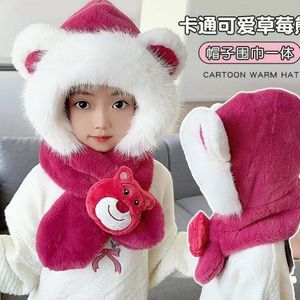 ชุดหมวกและผ้าพันคอตุ๊กตาการ์ตูนสำหรับเด็กฤดูหนาวอุ่นๆ ป้องกันคอพร้อมหูหมี สีบานเย็น ชุด 2 ชิ้น - Product Image 1