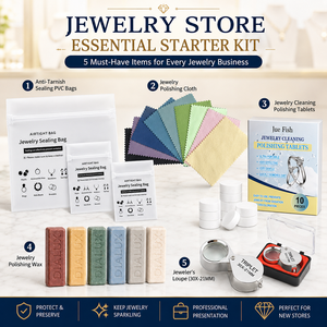Jewelry Starter <b>Kit</b> Anti Tarnish Sealing Bags <b>Polishing</b> Cloth Cleaning Tablets Wax Jeweler Loupe Storage Case - Product Image 3
