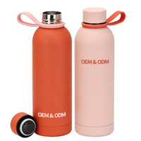 Bouteille d'eau isotherme en acier inoxydable 304 à col étroit, revêtement caoutchouc, avec logo personnalisé, 500 ml et 750 ml