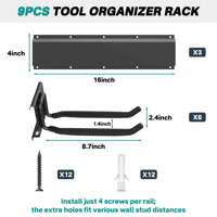 Système de rangement mural modulaire multifonctionnel et peu encombrant JH-Mech, étagère réglable pour outils de jardin