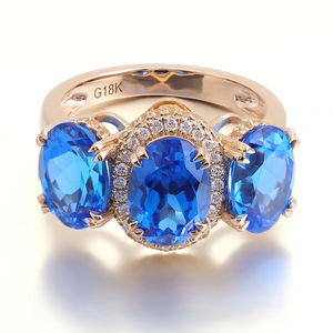 แหวนทองแท้ 18K 14K 10K ดีไซน์เนอร์ ประดับพลอยสังเคราะห์ทรงรีสีน้ำเงิน งานฝีมือ แหวนคู่รัก เครื่องประดับชั้นสูง สไตล์เกาหลี - Product Image 2
