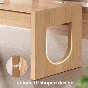 Escritorio Esquinero en Forma de L de Madera con 3 Cajones, Cajón <span class=keywords><strong>para</strong></span> Archivos, Textura en Relieve, Estación de <span class=keywords><strong>Trabajo</strong></span> Ejecutiva <span class=keywords><strong>para</strong></span> Computadora, Tono Natural <span class=keywords><strong>para</strong></span> Oficina en Casa - Product Image 2