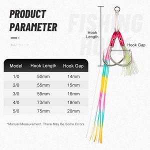 <span class=keywords><strong>Hameçon</strong></span> de pêche <span class=keywords><strong>BKK</strong></span> Double Assist Hook en soie lumineuse multicolore à haute teneur en carbone pour jigging lent, avec yeux adhésifs en résine époxy - Product Image 3