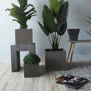 Vaso da Pavimento Quadrato in Fibra <span class=keywords><strong>di</strong></span> Argilla Fatto a Mano, Stile Moderno Popolare, Superficie Marmorizzata, Finitura <span class=keywords><strong>Cemento</strong></span>, Ecologico, Leggero e Durevole - Product Image 4