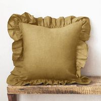 Housse de coussin en lin pur 170 g/m², housse de coussin décorative à volants avec fermeture éclair invisible, taie d'oreiller carrée décorative