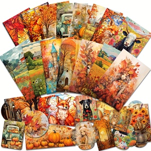 JAI IMAN 24 cartes et 36 autocollants DIY Automne Ensemble de cartes d'<span class=keywords><strong>ephemera</strong></span> inscriptibles pour les fournitures de scrapbooking - Product Image 1