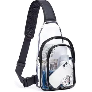 Aangepaste Pvc Clear Bag Stadion Goedkeuring Reis Enkele Schoudertas Met Rits Borst Pack Voor Dames Heren Transparante Crossbody Tas