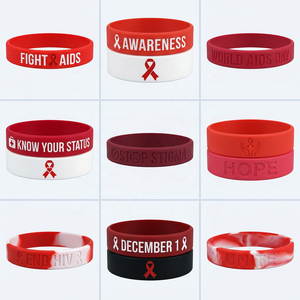 Pulsera de Silicona con Cinta Roja Impresa de VIH/SIDA, Logotipo Personalizado en Relieve, Libre de BPA, al por Mayor para el Día Mundial de la SIDA de Diciembre, Eventos Benéficos de ONG - Product Image 1