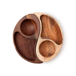 Set per Servire Snack OEM, Vassoio Rotondo in Legno di Bambù Naturale Fatto a Mano, Decorazione per la Casa, Porta Antipasti - Product Image 4