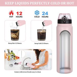 Leak Proof 750 Ml Double Wall Printed Stainless Steel Drinking Water <b>Bottle</b> Bpa Free Vacuum <b>Flask</b> With Straw Lid - Product Image 5