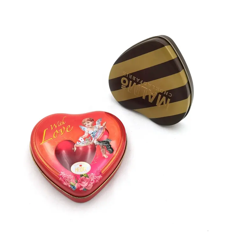 Boîte-cadeau décorative en métal en relief pour mariage, boîte-cadeau en fer-blanc avec cœur emballé au chocolat pour la saint-valentin