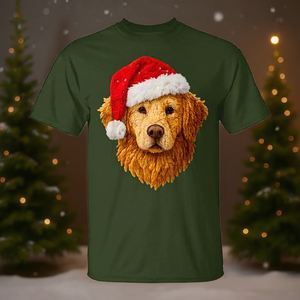 Camiseta navideña Golden Retriever con diseño de gorro de Papá Noel para uso festivo - Product Image 3