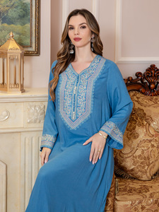 Vestido Abaya Elegante para Mujer, Vestido Largo Transpirable de Verano, Diseño Bordado con Pedrería, Vestido Casual Fluido y Modesto - Product Image 4