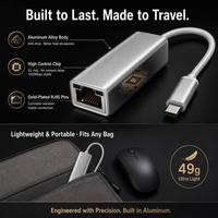 Adaptador USB C a LAN Gigabit 1000Mbps RJ45 USB3.1 de Aluminio, Sin Necesidad de Controladores, para MacBook, Chromebook, PC con Windows, Laptop