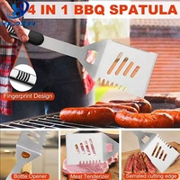 Ustensiles de barbecue multifonctionnels en acier inoxydable 3 pièces pour cuisine extérieure, spatule à fentes, fourchette et pince avec poignée antidérapante, conformes aux normes alimentaires