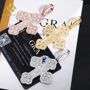 จัดส่งออกไปใหม่สต็อกเย็นไฟฮิปฮอปเครื่องประดับเงิน925 Baguette เพชรสร้อยคอจี้ไม้กางเขน - Product Image 4