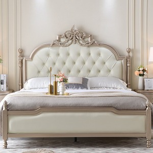 Letto Matrimoniale in Legno Massello Intagliato Stile Francese 1800mm, Camera da Letto Principale Moderna Semplice di Alta Gamma, Comodino Nuziale Cinese - Product Image 1