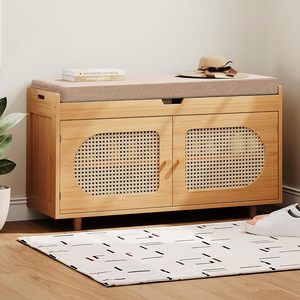 现代竹门鞋柜舒适储物凳走廊收鞋架家用搁板 - Product Image 1