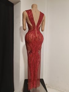 Robe longue de soirée rouge scintillante avec strass pour anniversaire, banquet, dîner formel, bal de promo, robe fourreau pour femme, <span class=keywords><strong>tenue</strong></span> de club - Product Image 3