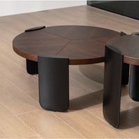 Mesa de Centro Moderna de Madera Maciza para Sala de Estar, Acabado en Chapa de Fresno, Tres Patas, Multifuncional, con Almacenamiento, Juego de Muebles para el Hogar