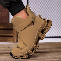 Chaussures de course sportives montantes pour hommes, résistantes aux chocs, avec empeigne en cuir synthétique, semelle intermédiaire en TPU et semelle extérieure en caoutchouc, fermeture auto-agrippante