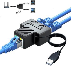 Adaptador Divisor Hembra Doble RJ45 de 1 a 2 Puertos con Cable de Alimentación USB - Product Image 1