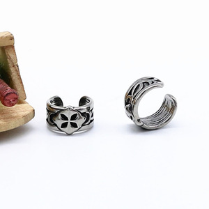 yunnique Fashionable Japanese Korean Style Stainless Steel <b>Cuff</b> <b>Earrings</b> Flower Geometric Design For Men Women Jewelry Accessory - Product Image 4