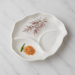 Assiette de service en porcelaine moderne à feuilles Four à deux compartiments pour hôtels Bas Viet Nam Vente en gros de plats de buffet OEM - Product Image 1