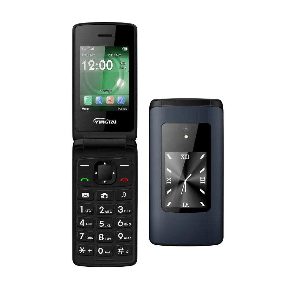 נעילת GSM Dual SIM מקלדת מתקפל תכונה נייד טלפון לבכור מסך כפול להעיף טלפון FM