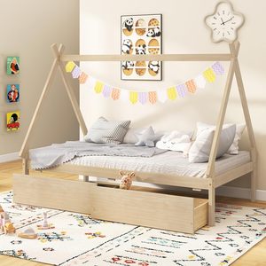<span class=keywords><strong>Lit</strong></span> superposé avec 2 tiroirs de rangement, structure en bois en forme de tente, plateforme triangulaire, <span class=keywords><strong>lit</strong></span> bas <span class=keywords><strong>Montessori</strong></span>, pas besoin de sommier, tipi - Product Image 1
