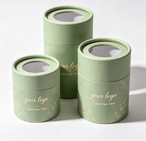 Custom Eco-friendly Round Paper Tube Box with Clear <b>Window</b> Lid Green Color Gold <b>Foil</b> Printing for Gift Packaging - Product Image 5