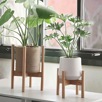 Rak Pot bunga Deco Modern, dudukan kayu bambu setengah abad untuk dalam dan luar ruangan taman sudut tanaman pemegang bunga