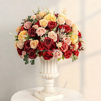 Rangkaian Bunga Pernikahan Merah Kuning dan Merah Muda, Centerpiece Bola Bunga Warna Ivory dan Burgundy