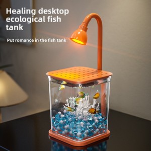 Pecera Cuadrada Popular en Internet, Pecera Decorativa Creativa Pequeña para el Hogar, Lámpara Nocturna Luminosa con Medusas - Product Image 3