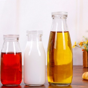 Wholesale <strong>200ml</strong> <strong>Milk</strong> Bottle 250ml 500ml Juice Glass Bottle for <strong>Milk</strong> 1000ml Round clear Beverageglass <strong>Milk</strong> Bottle with Cap - Product Image 3