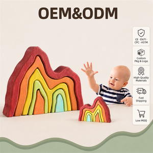 Blocchi Impilabili in Legno Ecologici Senza BPA Personalizzati, <span class=keywords><strong>Giocattoli</strong></span> Educativi Montessori Fai-da-Te con Temi Arcobaleno e Edifici Moderni - Product Image 1