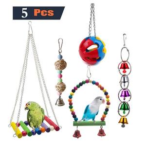 5 uds. Columpio de escalada para pájaros domésticos con campanas colgantes coloridas y <span class=keywords><strong>hamaca</strong></span> de madera para loros accesorios decorativos de percha <span class=keywords><strong>colgante</strong></span> - Product Image 1