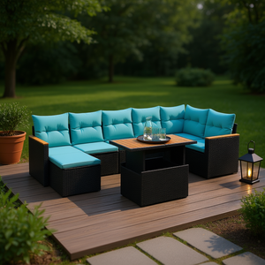 Set Divano da Esterno in Polyrattan per 8 Persone con Cuscini, Stile Contemporaneo, Design Moderno, Nero - Product Image 2