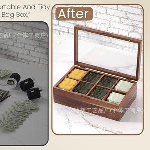 Wooden Storage <b>Box</b> With Compartments And Lid For Tea Bags Jewelry Home Use Dustproof Rectangular Design - Product Image 1
