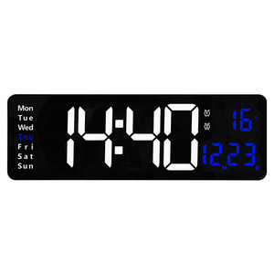 Horloge murale LED en plastique à grand écran avec télécommande, lumière d'ambiance changeante de couleur, affichage de la température, calendrier, alimentation USB, pour la maison - Product Image 1