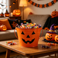 Pot Bunga Logam Oranye 0.2 Galon untuk Dekorasi Taman, Dilapisi Bubuk, Cocok untuk Halloween