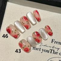 Diseño #43 #46 Venta al por mayor personalizado hecho a mano 10PCs Press on Nails Set con paquete de herramientas Glitter Cat Eye Flower Nail Art para el verano