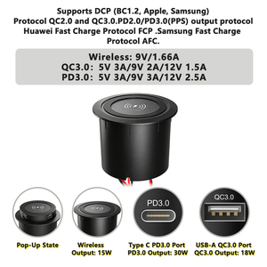 Flächenbündige 12V 24V Pop-up Kabellose Auto-Ladestation 15W Schnellladegerät 3.0 für LKW, Wohnmobil, Marine, Boot, Busse, Transporter – zur Installation - Product Image 3